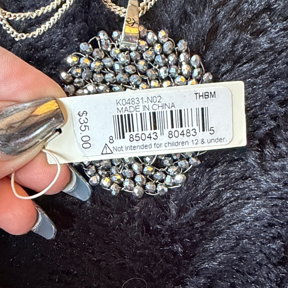 Silver Crystal Cluster Pendant Necklace - Faceted Round Statement in Silver - Picture 4 of 4
